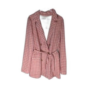 Free People NWT Pink Plaid Belted Blazer Jacket Size L